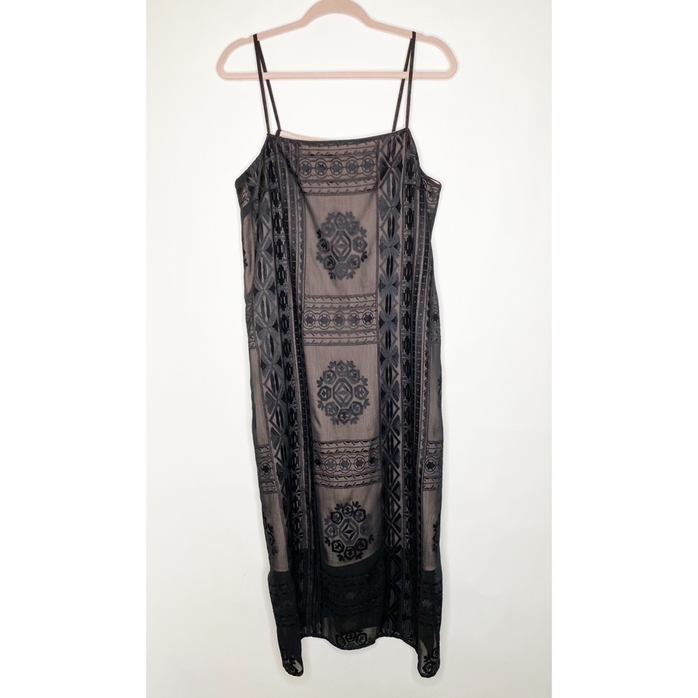 Floreat Slip Dress Luna Black Lace Midi Embroidered Square Neck Anthropologie